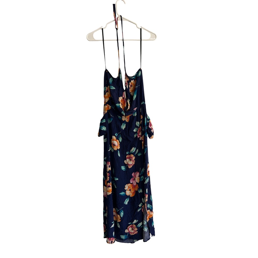 Mimi Chica Floral Maxi Dress Womens Large‎ Navy Blue Excellent Halter Side Slit